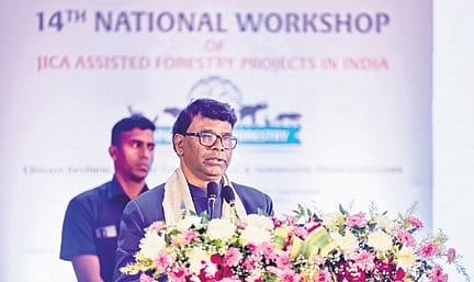 Ganesh Ram Singhkhuntia speaking at the 14th national workshop of JICA