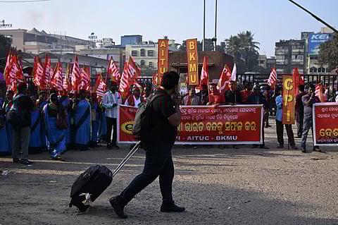 In Bhubaneswar, protestors stage a blockade near Station Square, leaving passengers stranded at the railway station. Ama Bus and auto-rickshaw services are also affected due to the strike.