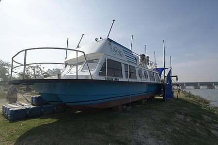 Preparations underway ahead of the launch of cruise service on Yamuna river, in New Delhi.