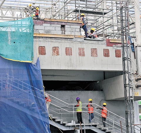 The Metro Rail work under progress at Vadapalani station.