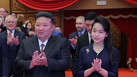 FILE - In this photo provided by the North Korean government, North Korean leader Kim Jong Un, center left, and his daughter, center right, arrive at the East Pyongyang Grand Theatre in Pyongyang, North Korea, June 29, 2025.