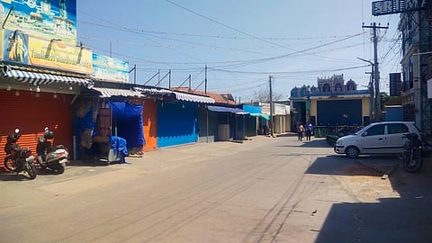 A street near the Bhagavathy Amman temple wearing a deserted look.