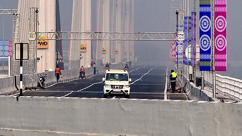 Preparations underway ahead of the inauguration of the Kumar Bhaskar Varma Setu, linking Guwahati with North Guwahati and built over the Brahmaputra river, by Prime Minister Narendra Modi, in Guwahati, Friday, Feb. 13, 2026.