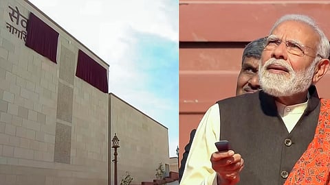 Prime Minister Narendra Modi during inauguration of the 'Seva Teerth', the new building of the Prime Minister's Office, on the 95th anniversary of the national capital, in New Delhi.