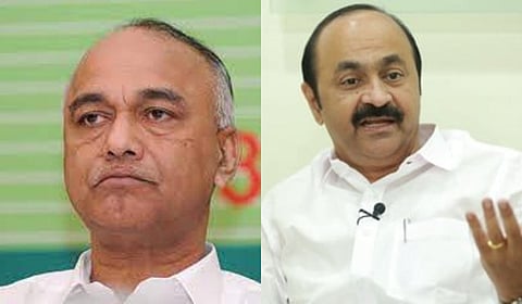 CPM leader and CITU general secretary Elamaram Kareem (L) and Leader of Opposition V D Satheesan.