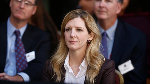 White House counsel Kathryn Ruemmler listens as President Barack Obama speaks at an installation ceremony for FBI Director James Comey at FBI Headquarters, in Washington, Oct. 28, 2013.