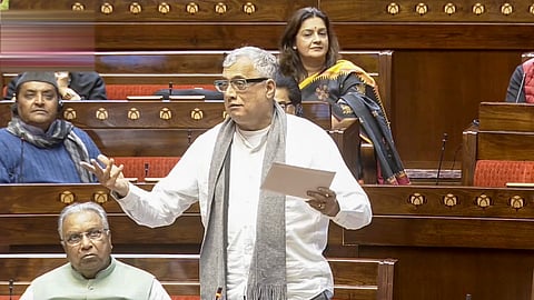 TMC MP Derek O'Brien speaks in the Rajya Sabha during the Budget session of Parliament in New Delhi, Friday, Feb. 13, 2026.