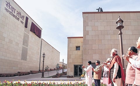 Prime Minister Narendra Modi, during the inauguration of Seva Teerth, the new Prime Minister’s Office complex, in New Delhi.