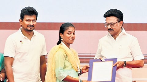 Stalin giving away the appointment orders in Chennai on Friday.