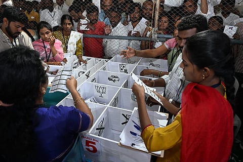 Municipal election counting centre at SRR College Karimnagar.