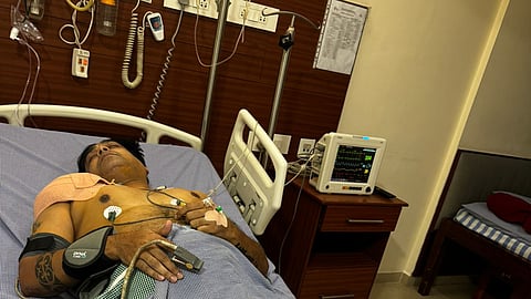 Rathish R undergoing treatment at a hospital. 