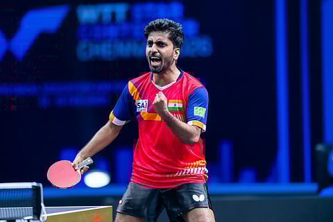 Sathyian G celebrates on Saturday