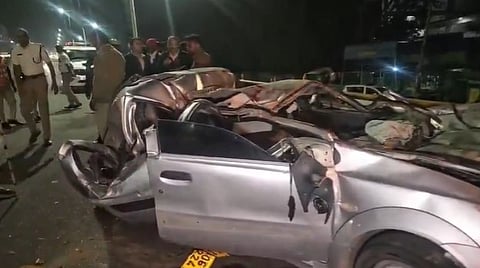 Due to the impact, the front portion of the car was completely mangled.