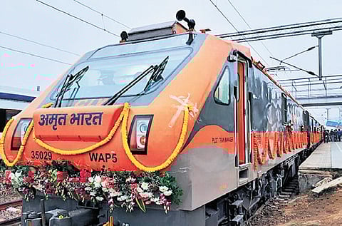 The newly inaugurated Amrit Bharat train flagged off by Prime Minister Narendra Modi, in Ayodhya on Saturday.