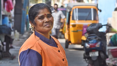 Sanitary worker Padma at her residence in Chennai.