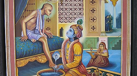 Krishna welcoming Sudama at his Palace