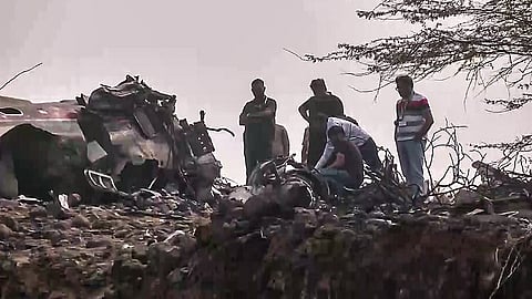 A team of forensic experts conducts an investigation at the site of the plane crash that resulted in the deaths of Maharashtra Deputy Chief Minister Ajit Pawar and four others in Baramati on Jan. 30, 2026.