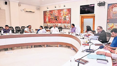 Chief Minister Mohan Charan Majhi chairing a cabinet meeting at Lok Seva Bhawan.