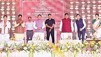 Chief Minister Mohan Charan Majhi at the foundation laying ceremony in Keonjhar 