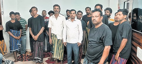 Villagers who were arrested on charges of killing the 40-yr-old man.