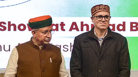 Union Minister of State for Law and Justice Arjun Ram Meghwal with Jammu and Kashmir Chief Minister Omar Abdullah.