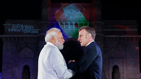 Prime Minister Narendra Modi and French President Emmanuel Macron during the India-France Year of Innovation 2026 ceremony in Mumbai 