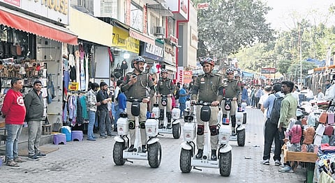 Cops patrolling the market area after the initiative was flagged off 