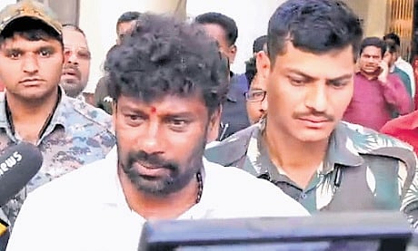 Police take BRS leader and former Chennur MLA Balka Suman into custody from 
his residence at Kyathanpalli in Mancherial district on Wednesday.