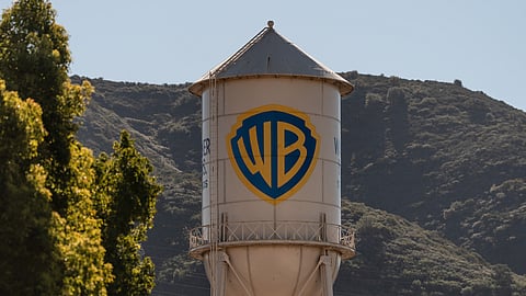 The Warner Bros. water tower is seen at Warner Bros. Studios in Burbank, Calif., Dec. 5, 2025. 