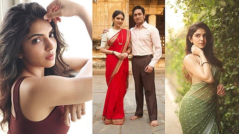 Misha Narang; Misha with Ajai Rao in the Sarala Subbarao still; Misha in a saree