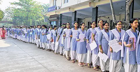 female students, exam centre