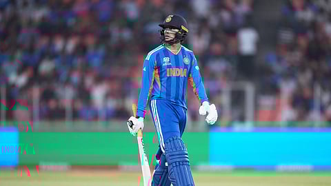 India's Abhishek Sharma reacts as he leaves the ground after losing his wicket to Netherlands' Aryan Dutt during the T20 World Cup cricket match between India and Netherlands in Ahmedabad, India, Wednesday, Feb. 18, 2026.
