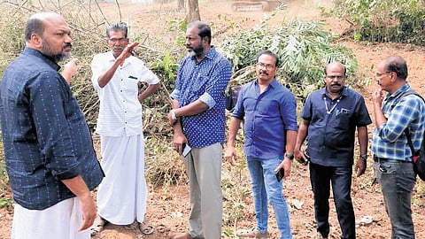 Industries Minister P Rajeeve inspecting the preparatory works on HMT-NAD stretch of the Seaport-Airport Road.