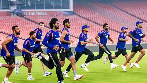 India players training at the Narendra Modi Stadium in Ahmedabad on Friday