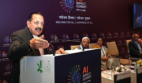 Dr Jitendra Singh, Union Minister of State for Science & Technology, addressing a session at the India AI Impact Summit.