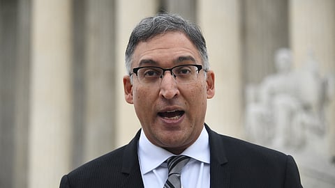 Attorney Neal Katyal speaks to the press in front of the US Supreme Court, in Washington, DC, on December 7, 2022.