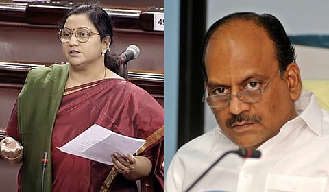 DMK MP Kanimozhi NVN Somu (L) and MSME minister TM Anbarasan.