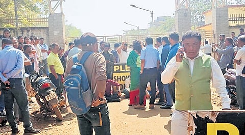 Students protesting outside the administrative building at Sunabeda 
