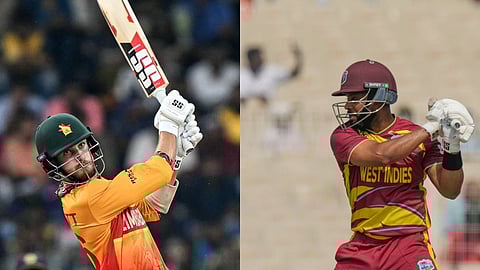 Zimbabwe's Brian Bennett (L) and West Indies' Shai Hope
