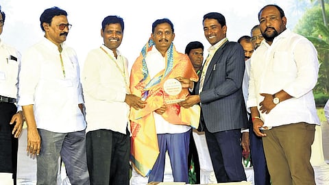 MP Kesineni Sivanath during the Organic Farmers Festival-2026 held at the Indira Gandhi Municipal Stadium.