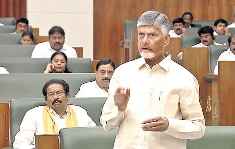 CM Nara Chandrababu Naidu addressing the Assembly session on Monday.