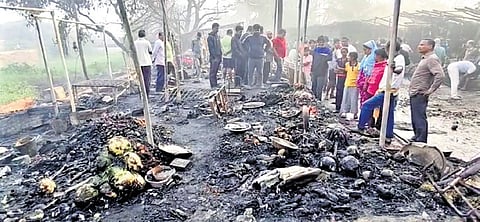 Traders assessing their losses after the fire mishap in Paradip on Sunday 