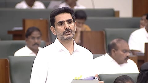 Minister Nara Lokesh during the assembly session on Monday. Express.
