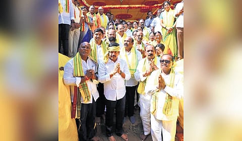 The ceremony was held Sunday at the old RTO office premises in Valandapalem, amid rituals and Vedic chants. 