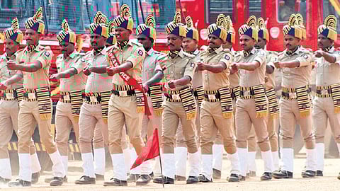Fire and Emergency Services personnel at the medal presentation ceremony at the RA Mundkur Fire Training Academy in Bengaluru on Tuesday 