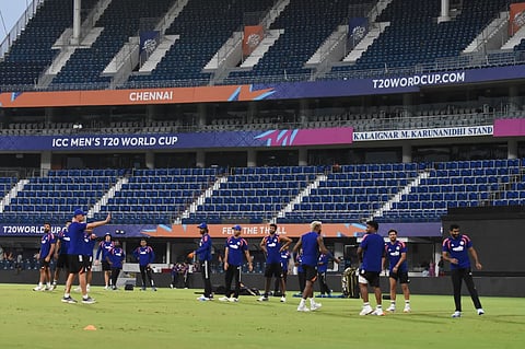 Indian cricket team at a practice session in Chepauk stadium on Tuesday