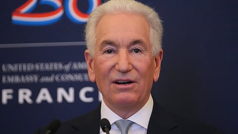 US Ambassador to France Charles Kushner gives a news conference marking the 250th birthday of the US in 2026, in Paris, Dec. 4, 2025.