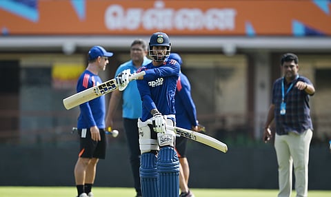 Tilak Varma during a training session in Chennai on Wednesday