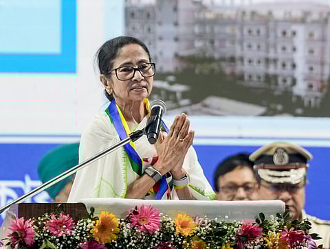 West Bengal Chief Minister Mamata Banerjee addresses a gathering during inauguration of several development projects, at Bhabanipur, in Kolkata.