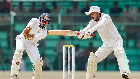 Jammu and Kashmir's Kanhaiya Wadhawan plays a shot during the second day of the Ranji Trophy 2025-26 final between Karnataka and Jammu and Kashmir at KSCA Stadium in Hubballi.